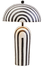 Black and White Stripe Papier Mache Table Lamp with Dome Shade