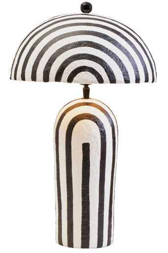 Black and White Stripe Papier Mache Table Lamp with Dome Shade
