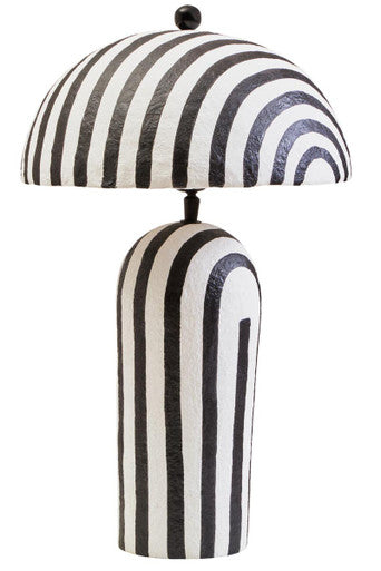 Black and White Stripe Papier Mache Table Lamp with Dome Shade
