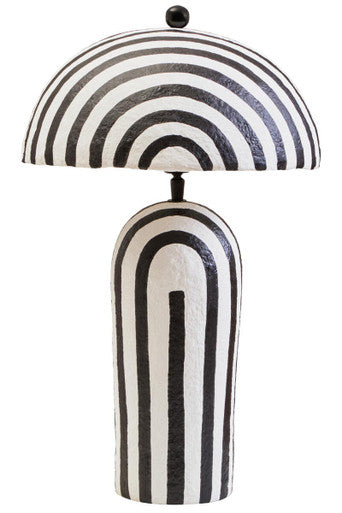 Black and White Stripe Papier Mache Table Lamp with Dome Shade