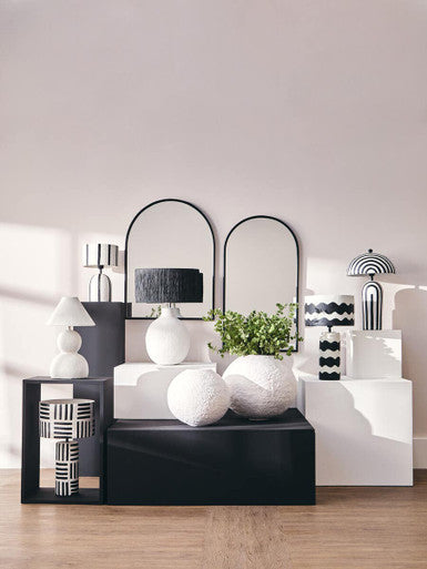 Black and White Stripe Papier Mache Table Lamp with Dome Shade