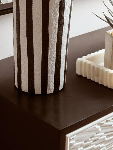 Black and White Stripe Papier Mache Table Lamp with Dome Shade