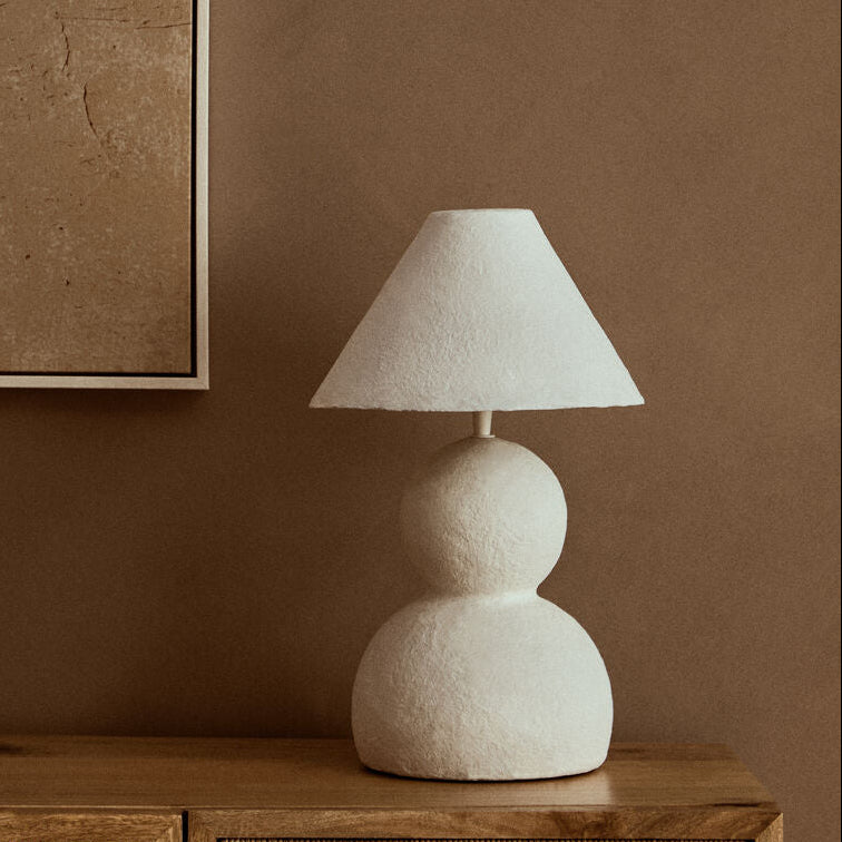 White Papier Mache Table Lamp