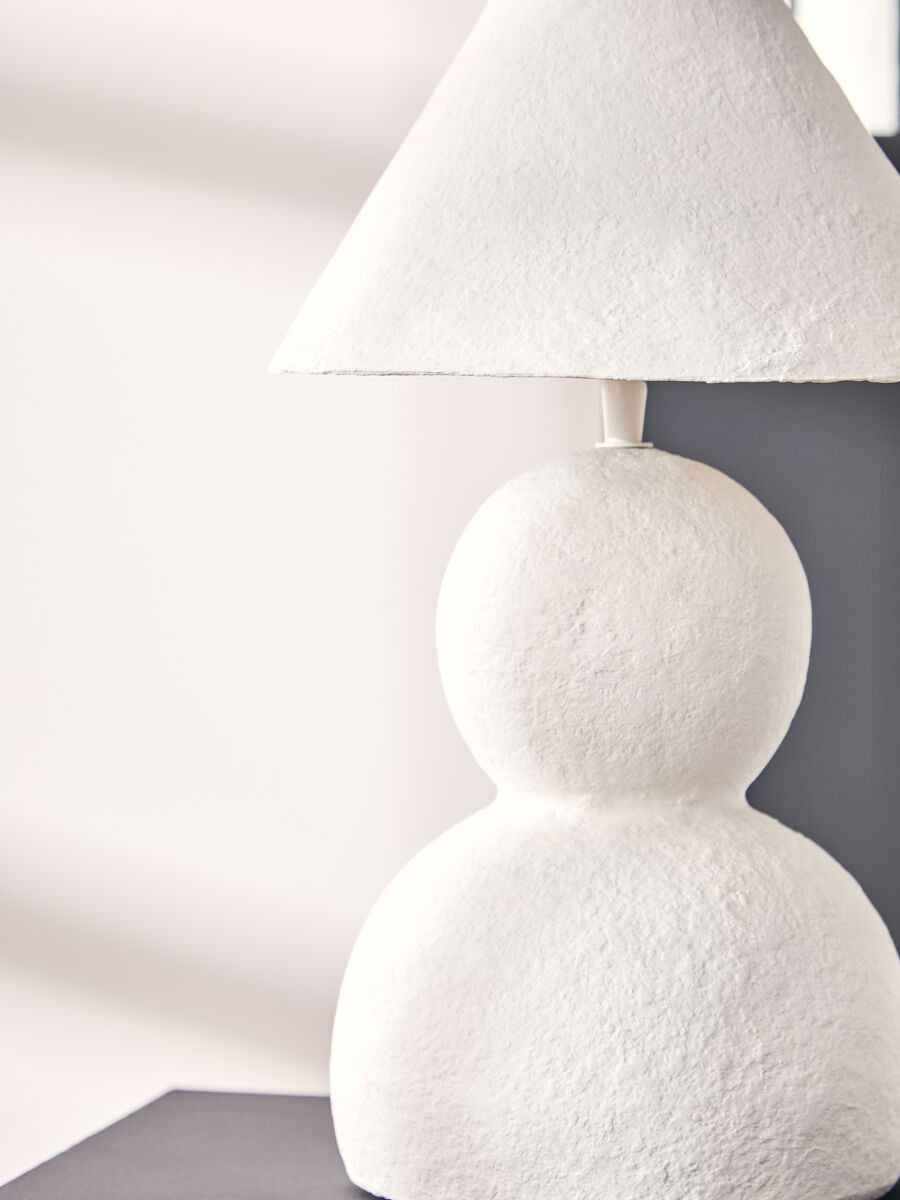 White Papier Mache Table Lamp