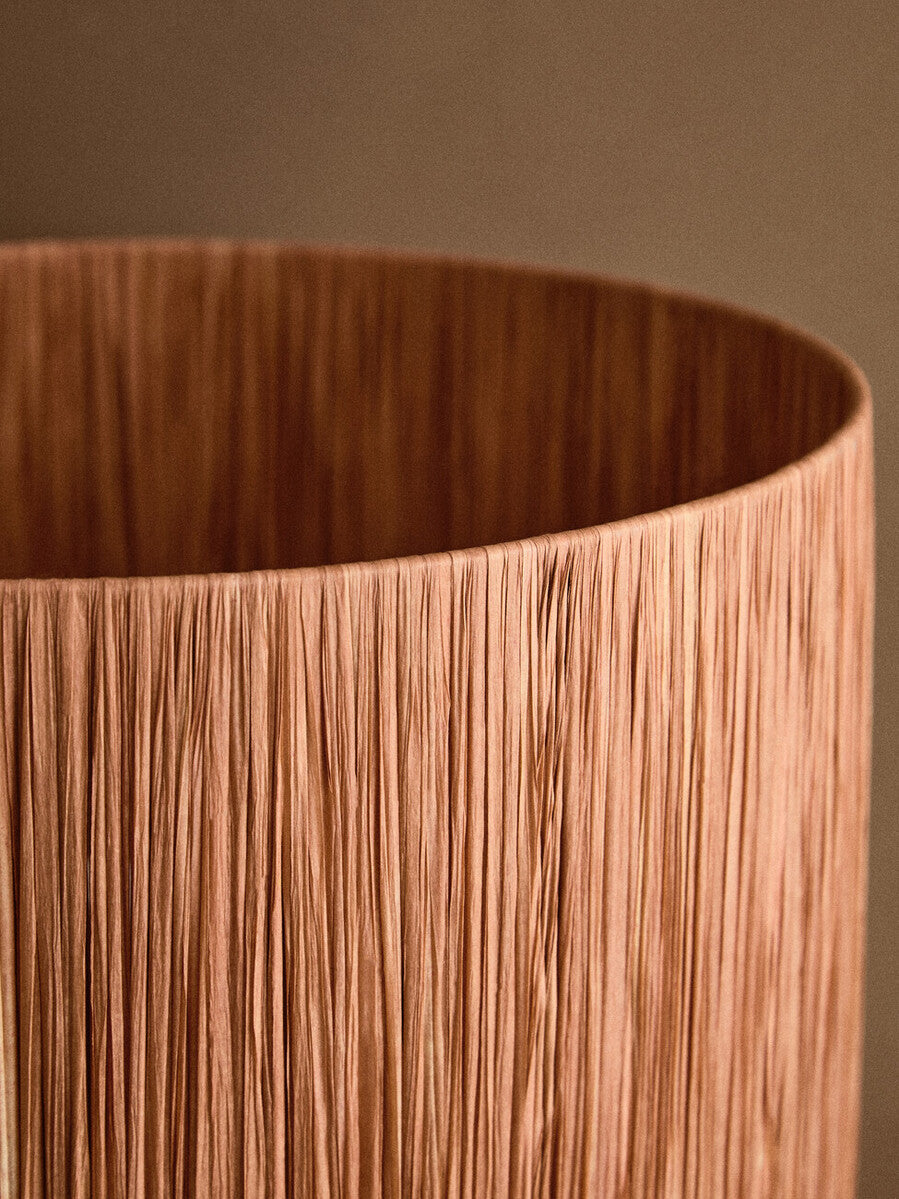 Natural Papier Mache Table Lamp with Rust Raffia Shade