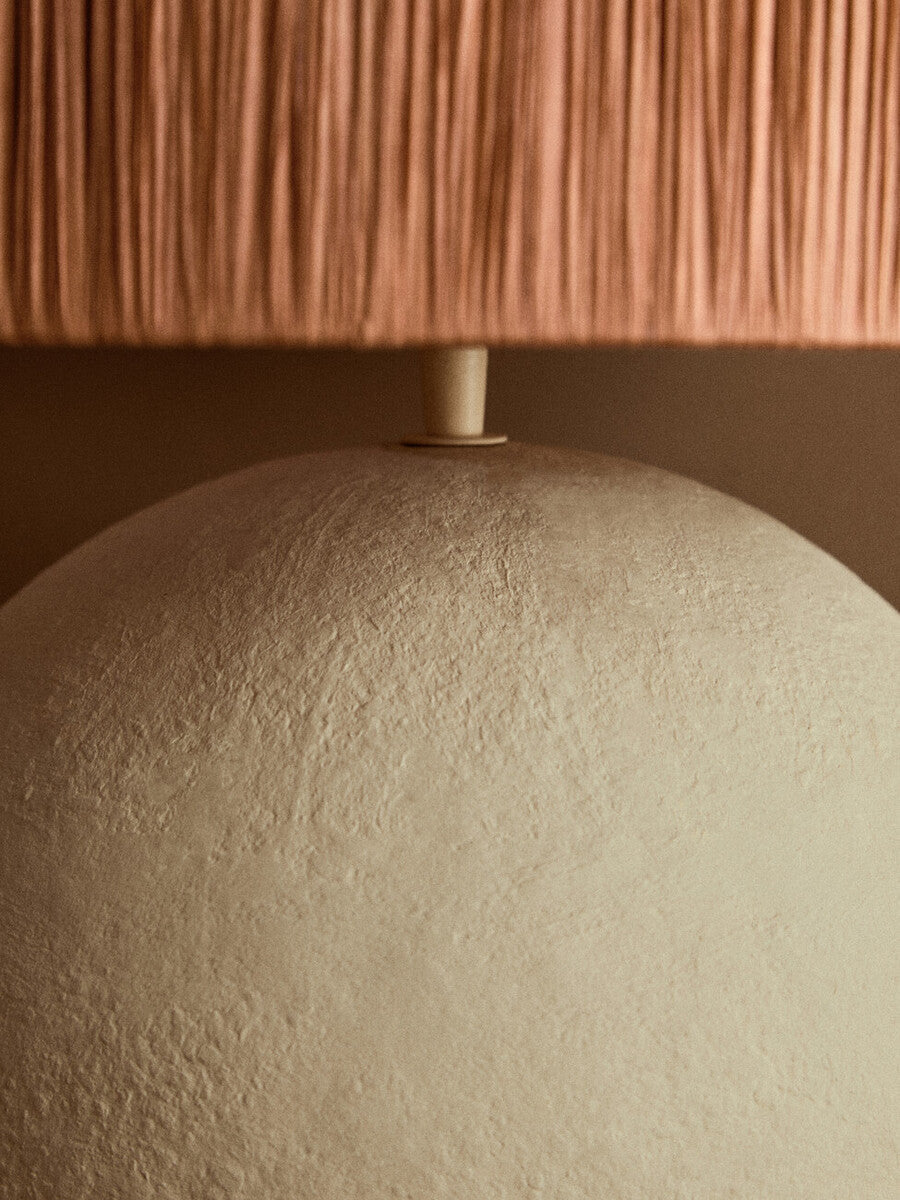 Natural Papier Mache Table Lamp with Rust Raffia Shade