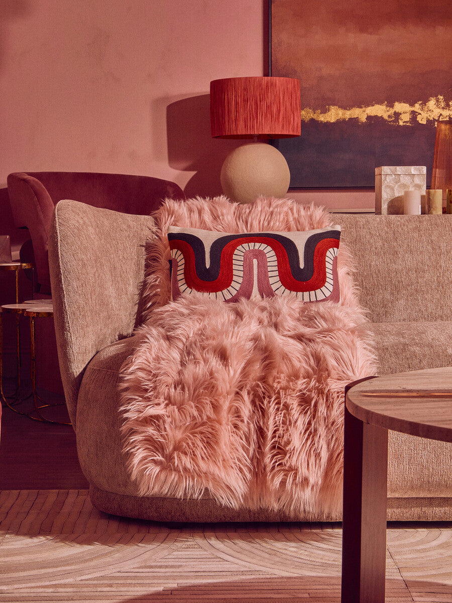 Natural Papier Mache Table Lamp with Rust Raffia Shade