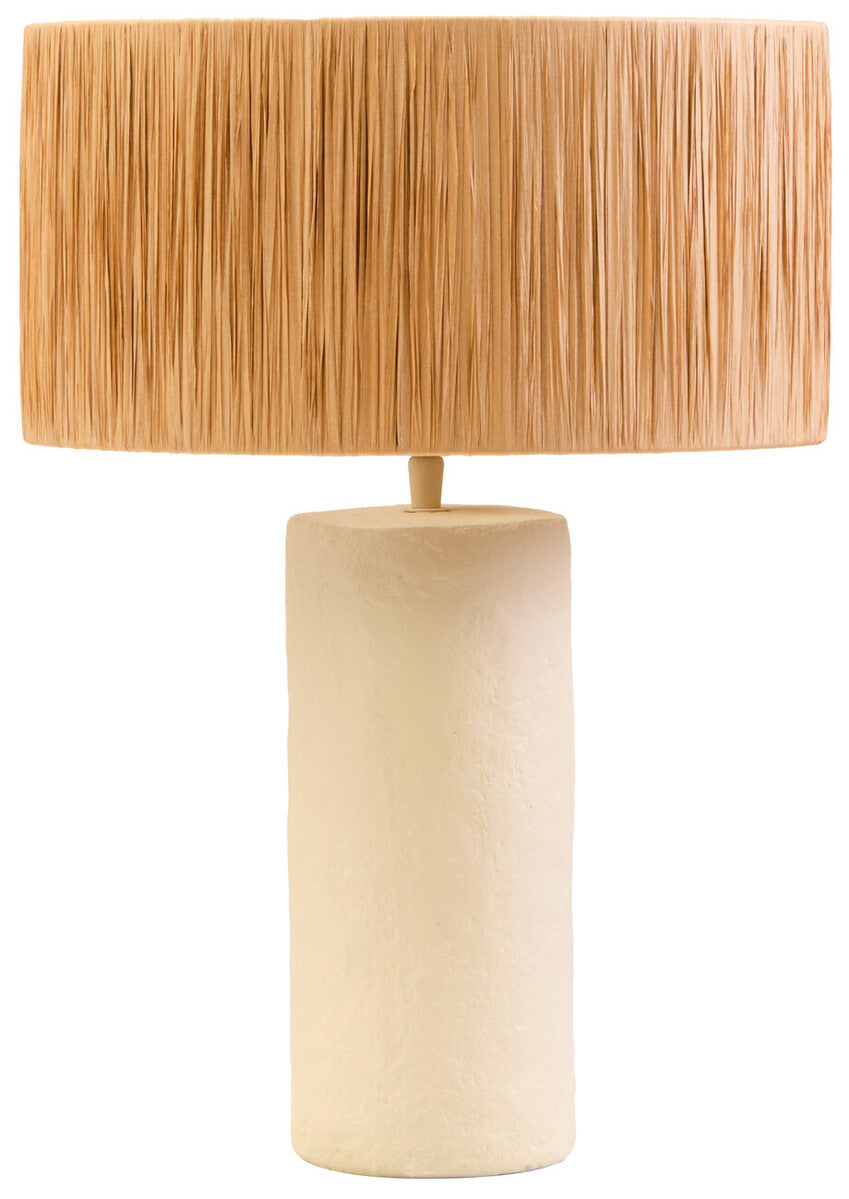 Natural Papier Mache Table Lamp with Natural Raffia Shade