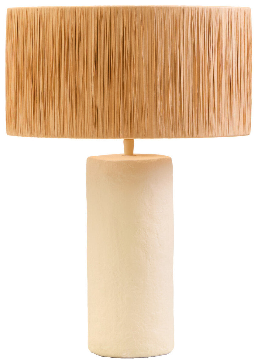 Natural Papier Mache Table Lamp with Natural Raffia Shade