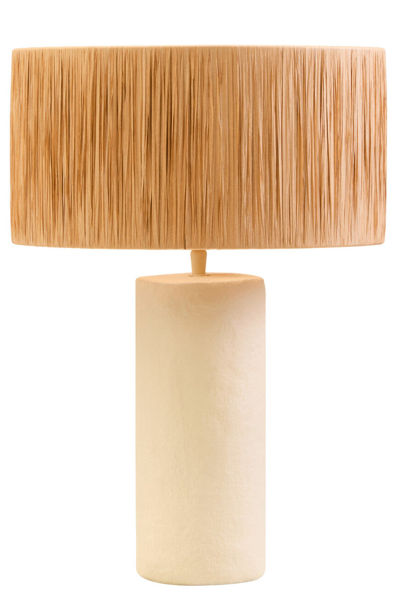 Natural Papier Mache Table Lamp with Natural Raffia Shade