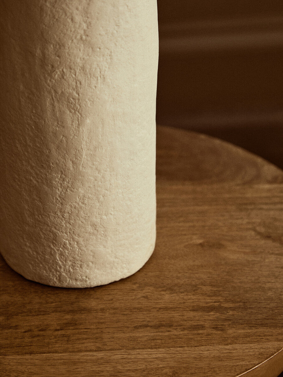 Natural Papier Mache Table Lamp with Natural Raffia Shade