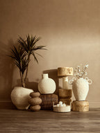 Natural Papier Mache Table Lamp with Natural Raffia Shade