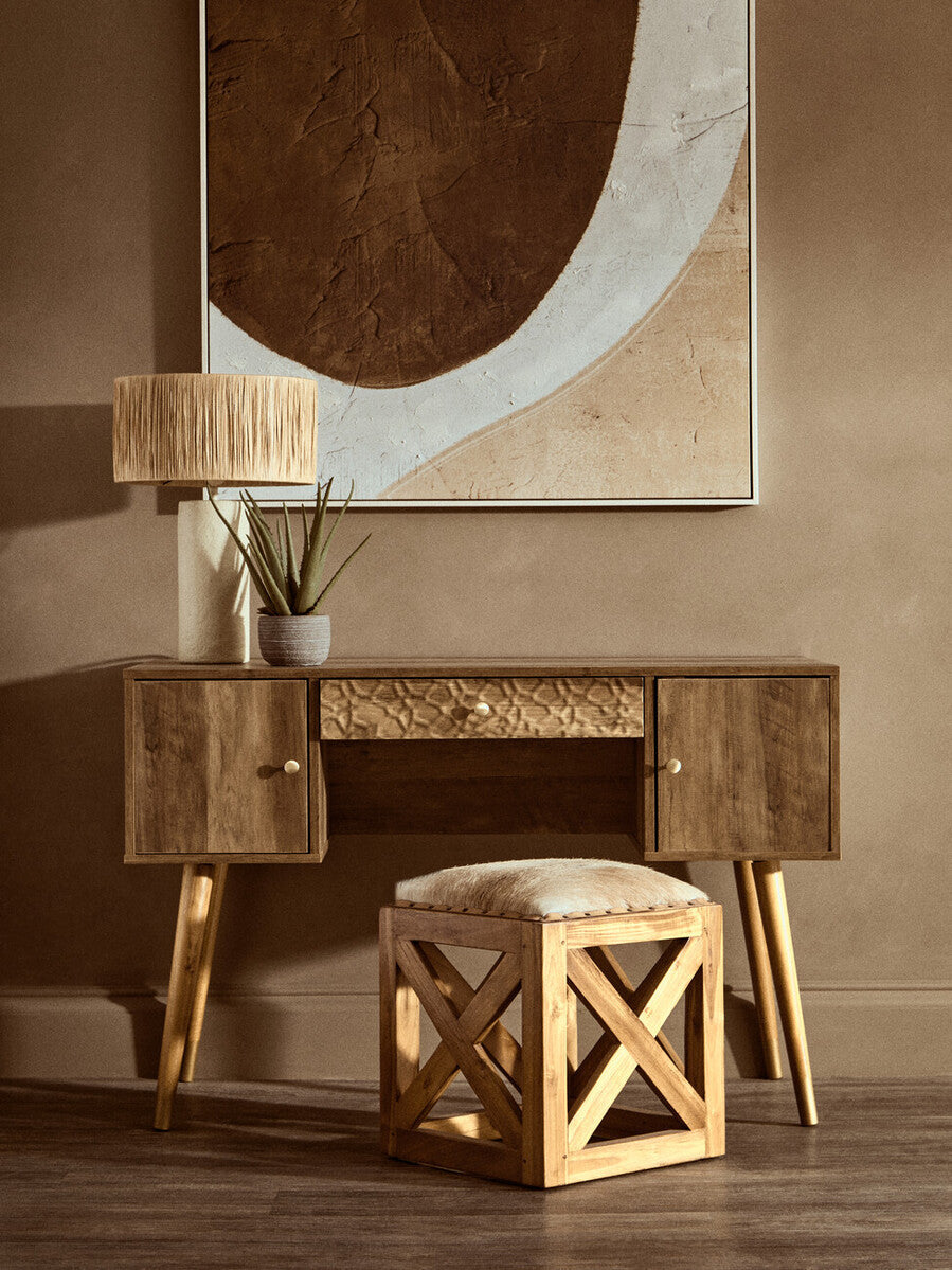 Natural Papier Mache Table Lamp with Natural Raffia Shade