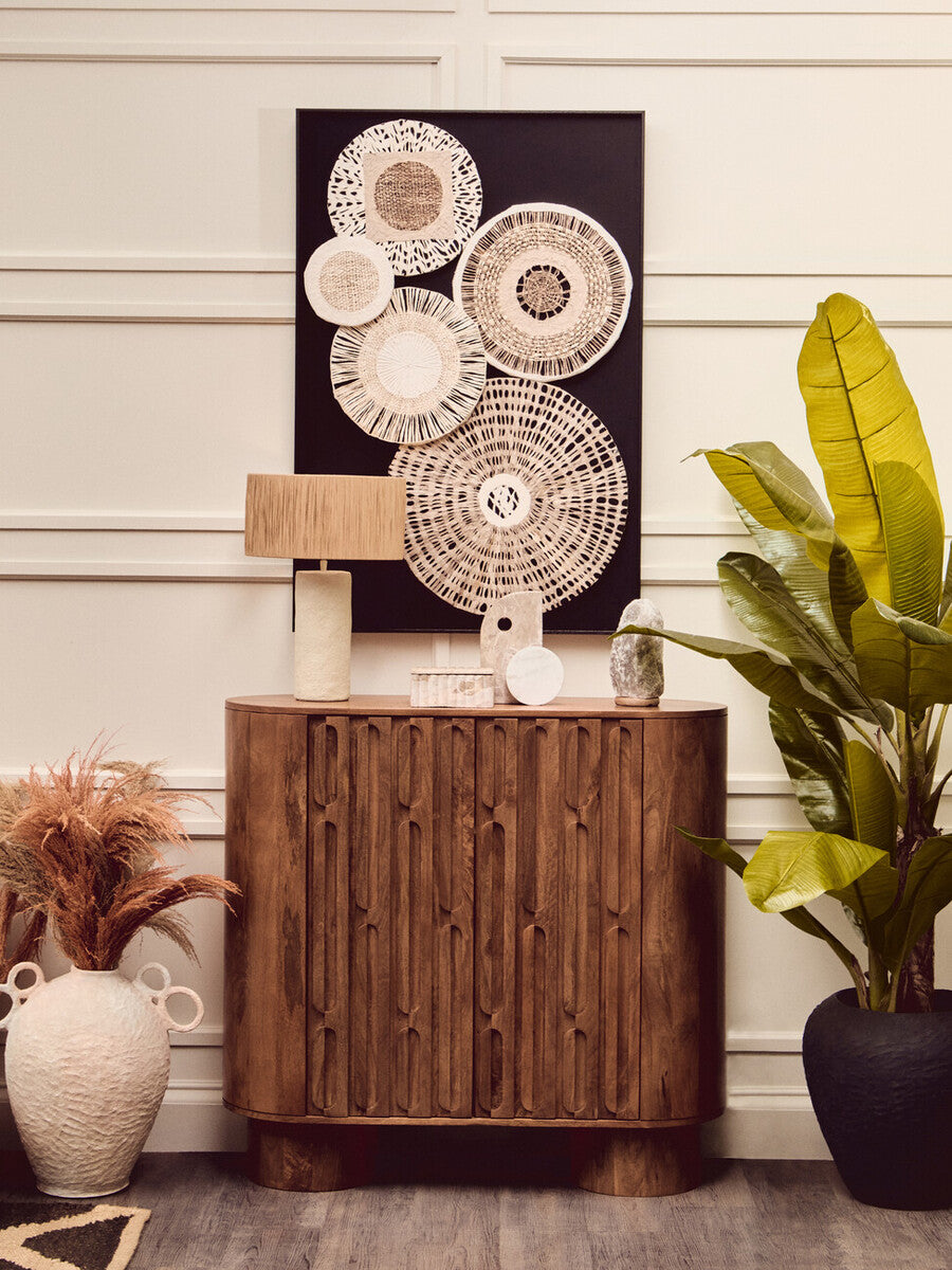 Natural Papier Mache Table Lamp with Natural Raffia Shade