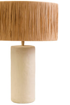 Natural Papier Mache Table Lamp with Natural Raffia Shade