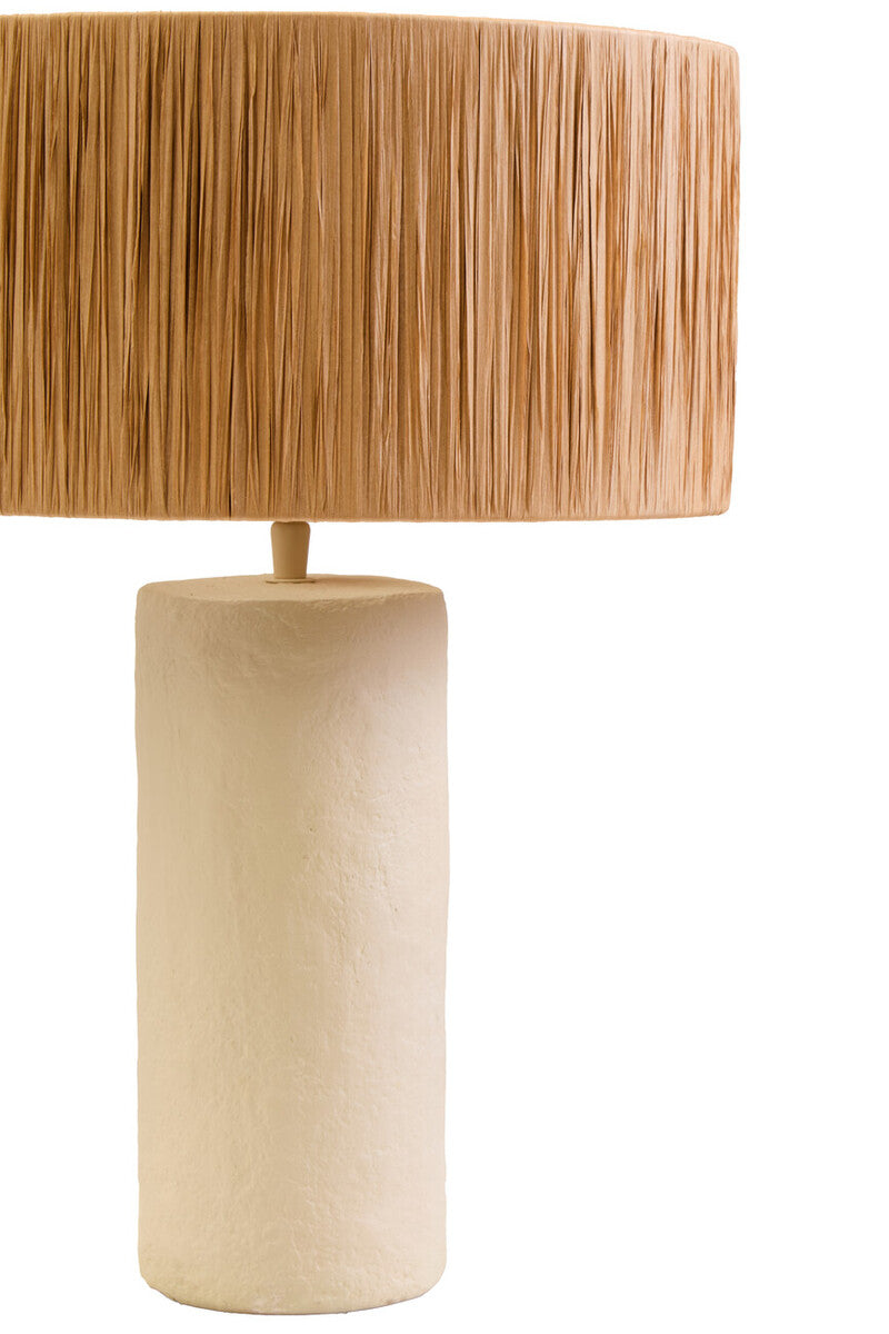 Natural Papier Mache Table Lamp with Natural Raffia Shade