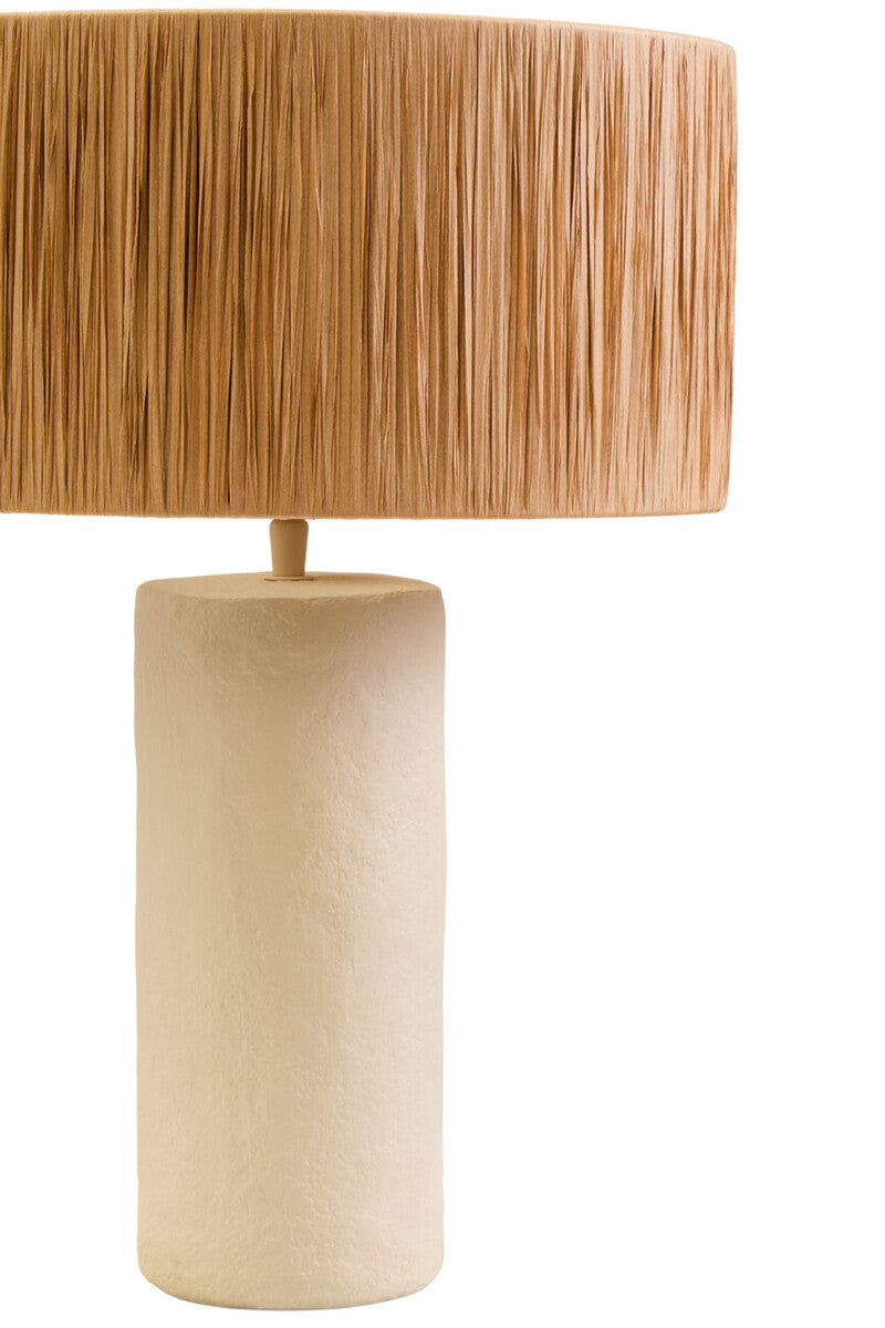 Natural Papier Mache Table Lamp with Natural Raffia Shade