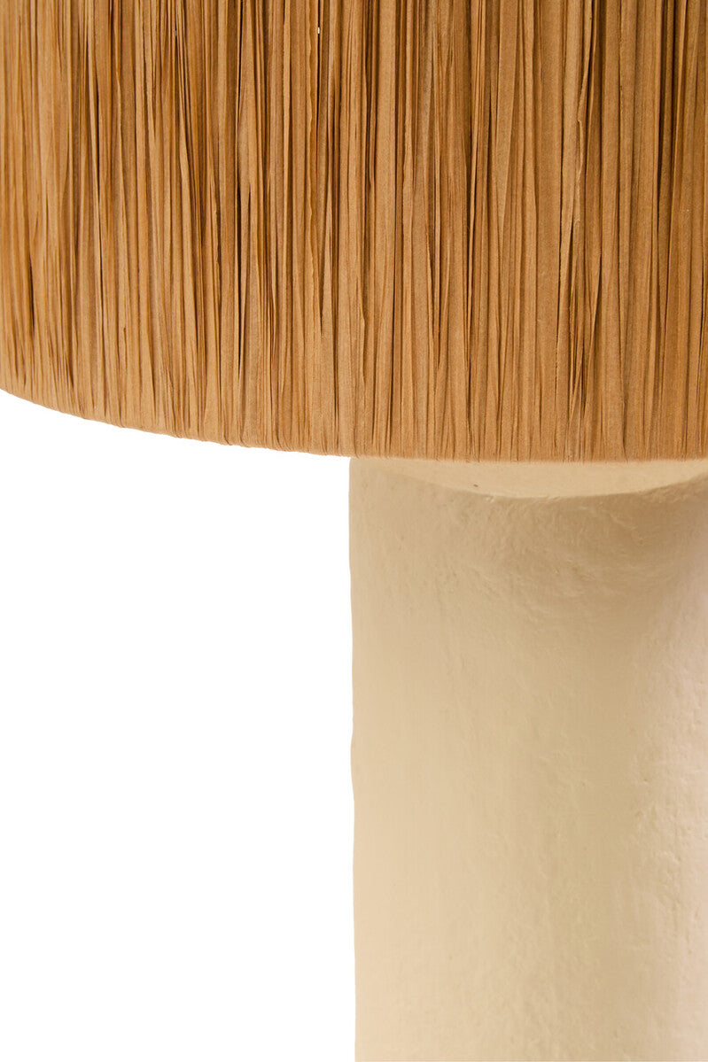 Natural Papier Mache Table Lamp with Natural Raffia Shade