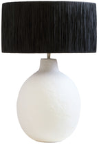 White Papier Mache Table Lamp with Black Raffia Shade