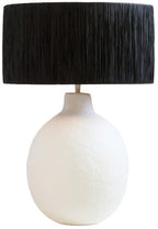 White Papier Mache Table Lamp with Black Raffia Shade