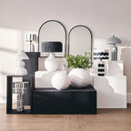 White Papier Mache Table Lamp with Black Raffia Shade
