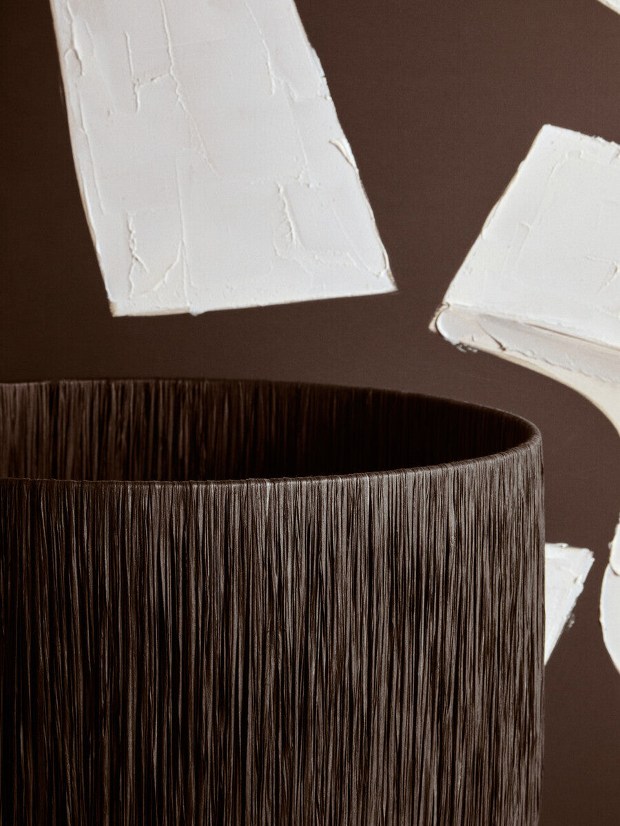 White Papier Mache Table Lamp with Black Raffia Shade
