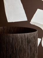 White Papier Mache Table Lamp with Black Raffia Shade
