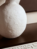 White Papier Mache Table Lamp with Black Raffia Shade