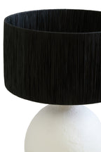White Papier Mache Table Lamp with Black Raffia Shade