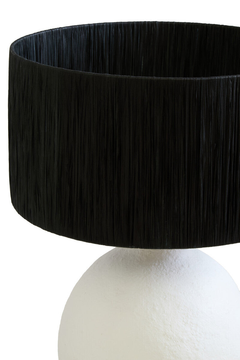 White Papier Mache Table Lamp with Black Raffia Shade