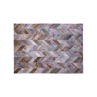 Small Grey Hair on Leather Chevron Patchwork Rug