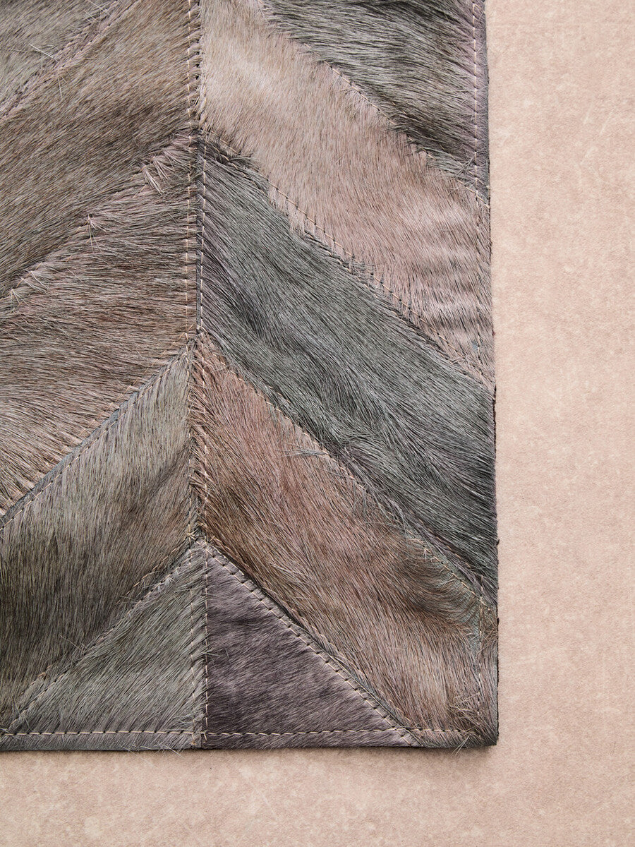 Small Grey Hair on Leather Chevron Patchwork Rug