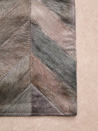 Small Grey Hair on Leather Chevron Patchwork Rug