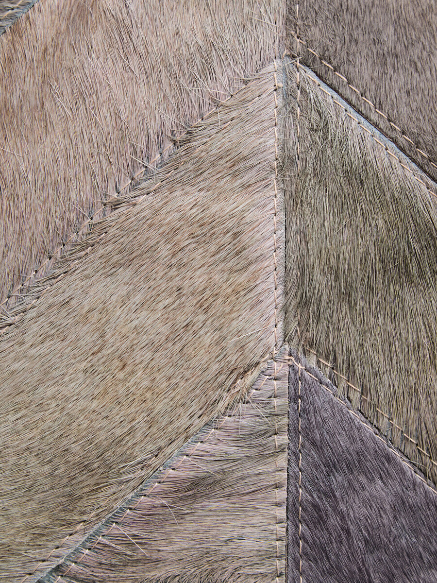 Small Grey Hair on Leather Chevron Patchwork Rug