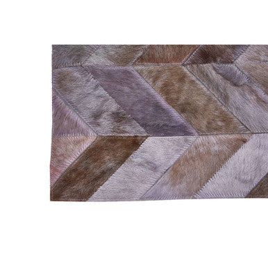 Small Grey Hair on Leather Chevron Patchwork Rug