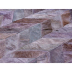 Small Grey Hair on Leather Chevron Patchwork Rug