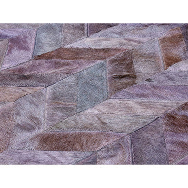 Small Grey Hair on Leather Chevron Patchwork Rug
