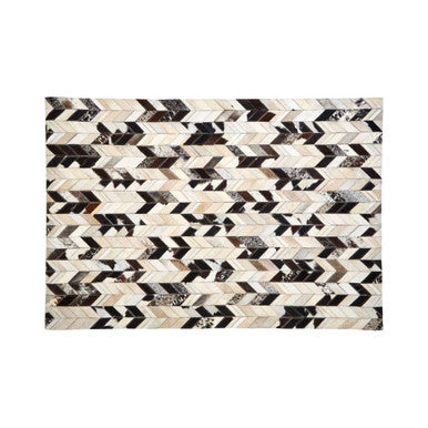 Small Hair on Leather Chevron Patchwork Rug