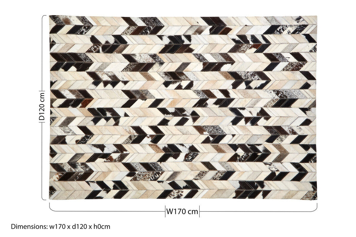 Small Hair on Leather Chevron Patchwork Rug