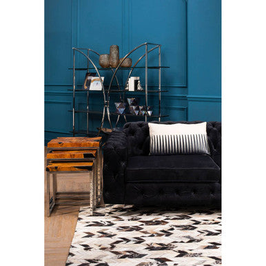 Small Hair on Leather Chevron Patchwork Rug