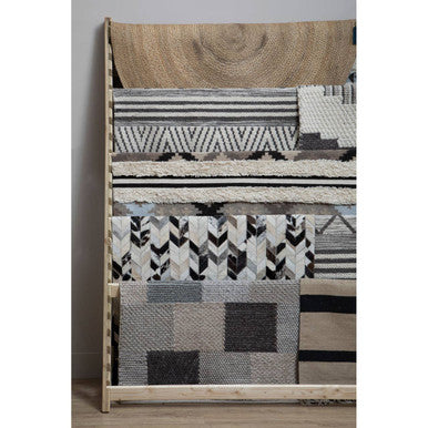 Small Hair on Leather Chevron Patchwork Rug