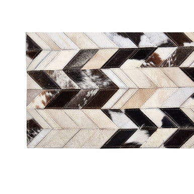 Small Hair on Leather Chevron Patchwork Rug