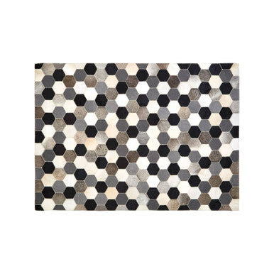 Small Hair on Leather Hexagon Patchwork Rug