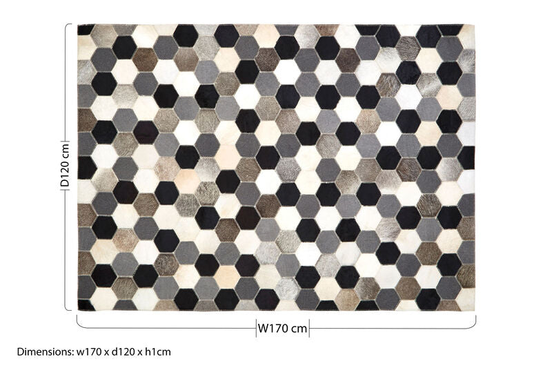 Small Hair on Leather Hexagon Patchwork Rug