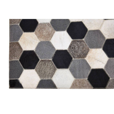 Small Hair on Leather Hexagon Patchwork Rug