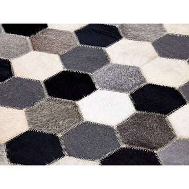 Small Hair on Leather Hexagon Patchwork Rug