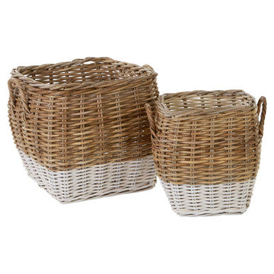 Set of Two Natural Rattan Square Storage Baskets