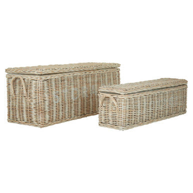 White Wash Rattan Set of 2 Storage Boxes