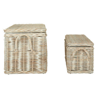 White Wash Rattan Set of 2 Storage Boxes