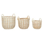 Whitewash Rattan Storage Baskets- Set of 3